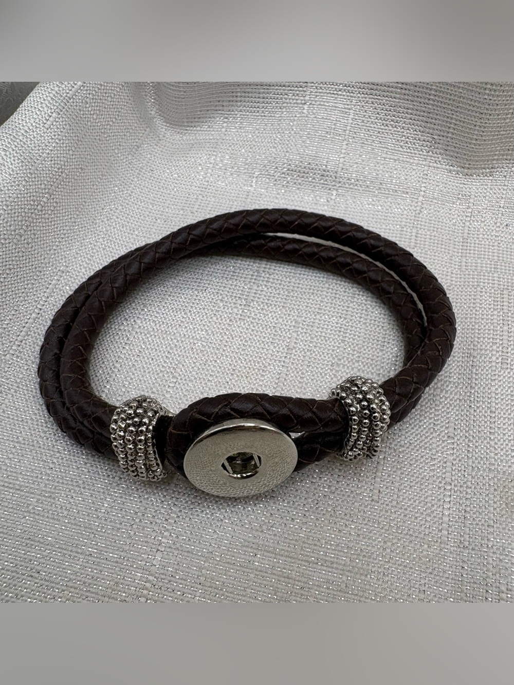 LARGER WRIST - BROWN Genuine Leather Noose Style Snap Button Bracelet